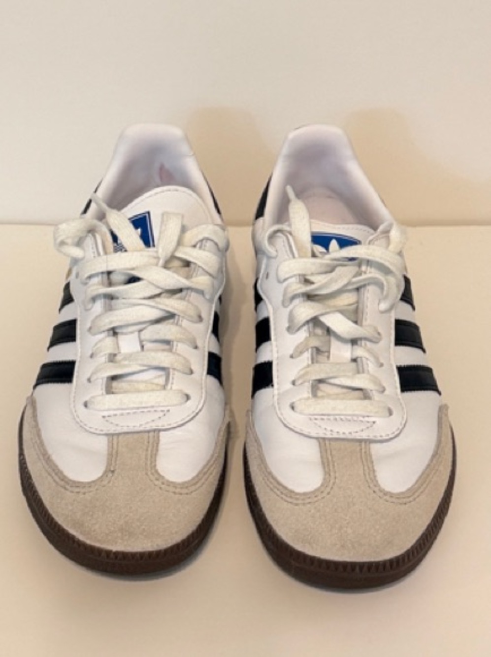 adidas Men’s Samba White Sneakers with Black Stripes and Brown Gum Sole